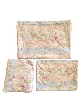 Cottage Core Sheet Set Cabbage Rose Stripe Delicate Pale Pink 3 Piece Twin Size